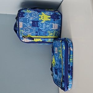 Set of 2 PACKIT freezeable lunch boxes blue green monster